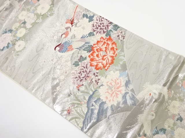 プラチナ箔　花鳥模様織り出し　袋帯